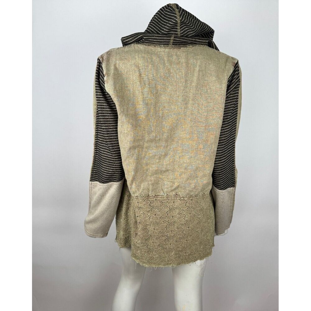 BKE Gimmicks Lagenlook Linen Wrap Jacket‎ Women L Green Lace Long Sleeve Hoodie - Picture 4 of 14